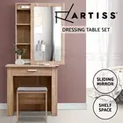 Artiss Dressing Table Mirror Sliding Stool Mirrors Makeup Table Chairs Set Pine