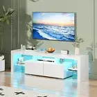 Ufurniture TV Unit Cabinet, 160cm Gloss Entertainment Unit with LED Light, Moder