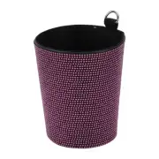 Car Trash Can Portable Air Vent Rhinestone Faux Leather Trash Bin Pink 1 Pcs
