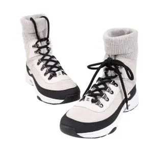 【CHANEL 香奈兒】小牛麂皮針織高筒襪套運動鞋(米色)