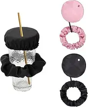 Drink Cover Scrunchie,2Pcs Drink Protector Scrunchie,Anti Spiking Drink Cover,Drink Bottle Covers Anti Spike Scrunchie with Straw Hole,Stretchable Drink Spiking Prevention Scrunchie for Glass Cup