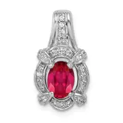 14k White Gold 1/5ct. Real Diamond and 1.10 Ruby Pendant