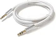 REALMAX【1m】Aux Cable For iPhone In Car - Universal Jack To Jack Nylon Braided Audio Auxiliary Headphone Wire Lead 3.5mm To Home Stereo Male Compatible With iPod, iPad, Echo Dot, Sony, Beats (White)