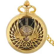 Luxury Mechanical Pocket Watch with Fob Chain Gold Case Hand Wind Christmas Gift