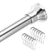 Spring Tension Curtain Rod 27.5 - 47 Inch with 12pcs Shower Curtain Ring, Silver
