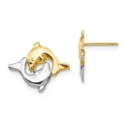 Madi K Kid's Earrings 14k Yellow Gold with Rhodium Dolphin Post Button