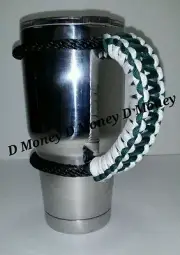 Paracord Handle for 40oz,30oz or a 20oz YETI, Ozark, Rtic Hunter Green & White