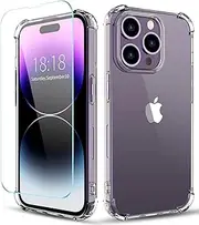 2 in 1 for iPhone 14 Pro Max Case Clear, Transparent Shockproof Bumpers Phone Cases for iPhone 14 Pro Max 6,7" + Tempered Glass Screen Protector [KJHD]