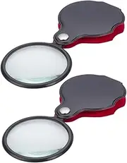 Angoily 2pcs Small Pocket Magnifier with Rotating Protective Case Compact Folding Magnifier for Seniors Reading Hobbies Class Magnification Space Saving Design