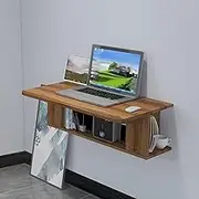 Floating Wall Desk with Storage Shelves Wall Mounted Study Table for Small Spaces Space Saving Computer Desk Organizer (Brown 39.6 * 80cm/16 * 31in)