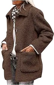 [DSAoTeng] Women Oversized Teddy Bear Fleece Warm Windbreak Cardigan Jacket-Casual Button Down Plush Fluffy Thermal Outerwear for Winter Wear