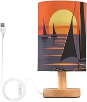 [Amooorous] Sunset Boat Red Blue Bedroom Nightstand Lamps Night Lights for Adults for Bedside Table Table Lamp for Girls Retro lampara para sala de