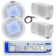 Marine Bluetooth Radio, Antenna, 2x 5.25" LED + 2x 3.5'' 200W Speakers (White)