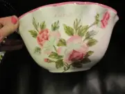 LOVE Cream Colored Bowl with Pink Roses on Outside & Inside Scalloped Edges