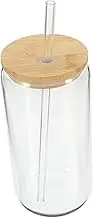 CATIEBYE Glass Drinking Cup with Lid and Straw Tumbler for Beverages for Tea and Juice and Glass Design