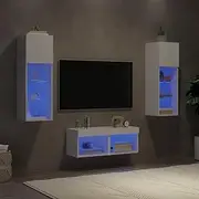 4 Piece Floating TV Wall Cabinets, White Entertainment Unit with RGB LED Lights for Living Room Storage Console