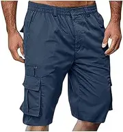 [Generic] Mens Cargo Shorts Drawstring Elastic Waist Pants Stretch Lightweight Work Shorts 2025 Casual Summer Hiking Pants, Navy-c, Small