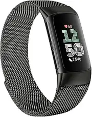 Yisica Metal Stainless Steel Solo Loop for Fitbit Charge 6 Strap for Women Men, Magnetic Milanese Mesh Comfortable Replacement Wriststraps Strap for Fitbit Charge 6/5 Advanced Fitness Tracker