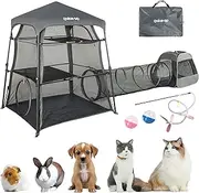 Cat Enclosure Kitten and Cat Tower Tent for Indoor and Outdoor,3 Tier Cat Cage Inside,Outdoor Catio,Portable and Foldable,Two Doors Design;Cat Play Tunnel + Cube(with Three Ways)…