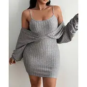 Women's Mini Dress Bodycon Classic Modern Outdoor Vacation Daily Regular Fit Plain Long Sleeve V Neck Gray Fall