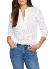 Nic+Zoe Knit Eyelet Split Neck Top