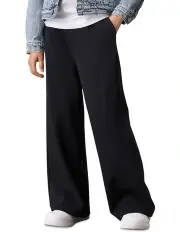 [Calvin Klein Jeans] GIRLS 8-16 Logo Tape Wide Twill Punto Pants in Black