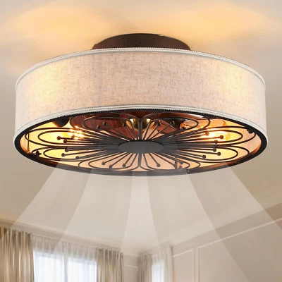 Caged Ceiling Fans with Lights Flush Mount,Low Profile Ceiling Fan with Remote,2