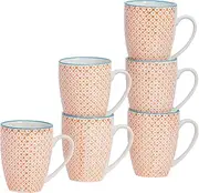 Nicola Spring Hand-Printed Mug - 330ml - Orange - Pack of 6 - Porcelain Hot Chocolate Cups Tea & Coffee Mugs for Kitchens, Cafes & Restaurants