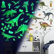 Glow in The Dark Dinosaur Wall Decals - Watercolor Dino Stickers for Boys, Girls, Baby Nursery, Playroom, Living Room Decor - Large Kids Bedroom Wall Decor