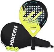 Hikeen Padel Racket Carbon Glass Fiber with EVA Foam Core, Padel Racket Durable and Well-Balanced Paddle for Beginners and Intermediate Player, with Carry Bag and Tennis Balls