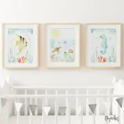 Boy, Girl Nursery Wall Art Prints Ocean Marine Turtle Bedroom decor set of 3