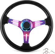 Racing Steering Wheel Replacement 350mm Diameter Universal Deep Dish 6 Hole Black With Horn Wire Offers Smooth Excellent Grip Proper Ergonomics Sophisticated Workmanship
