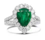 Pine Green Pear Shape Lab Created Emerald with Halo Style Women's Silver Ring
