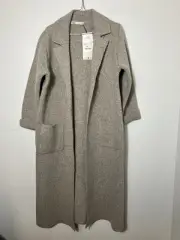 NWT Zara Wool Blend Duster Long Sleeve Heavy Coatigan Coat Size M $159 Tan