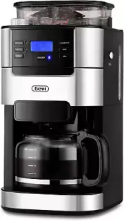 10-Cup Drip Coffee Maker with Built-In Grinder, Programmable Brew Coffee Machine