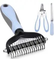 GOESWELL Pet Deshedding Brush - Undercoat Rake for Pets & Nail Clippers & File