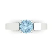1.7ct Round Real Aquamarine Promise statement Bridal Wedding Ring 14k White Gold