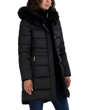 Tahari Dana Hooded Faux Fur Trim Puffer Coat