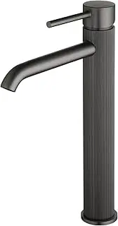 ACA International WELS Bathroom Basin Mixer Tap,High-Arc Counter Top Bathroom Taps,Single Handle Knurled Bathroom Faucet(Gunmental Grey)