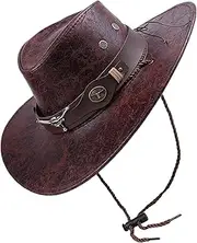 [Generic] Western Cowboy Hat - Wide Brim Cowboy Hat | Women Men Western Cowboy Hat, Vintage Wide Brim Leather Cowgirl Hats for Outdoors