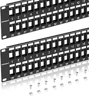 Sokqovt 48 Port Blank Keystone Patch Panel with Snap-in Design (2 Pack), Cat6 Network Patch Panel 2U 19 inch, Rack Mount Ethernet Patch Panel (for Slim Keystone Only)