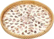 Abizarch Rattan Tray Round Rattan Serving Tray Handmade Rattan Storage Tray Ottoman Tray Valet Tray Basket Tray Coffee Table Tray Decorative Desktop Organizer Tray for Table Decor Storage and Display