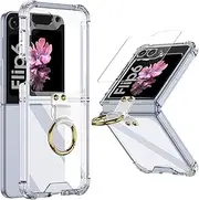 Bigqin Phone Case Compatible with Samsung Galaxy Z Flip 6 Protective Cover with Outer Screen Protector and Ring, Heavy Duty Shockproof Lightweight Non Slip Full Protection Case, Clear