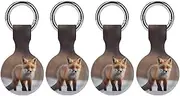 4PCS for Cute Fox Air Tag Holder Case Waterproof & Shockproof Anti-Scratch Protective Air Tag Cover with Keychain Ring Silicone Tags Holders for Luggage, Backpack, Keys, Pet