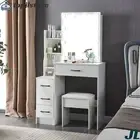 LED Vanity Set With Sliding Mirror Cushioned Stool Dressing Table Makeup Table