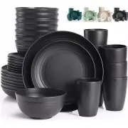 Dinnerware Plates Bowls Dishes Lightweight Wheat Straw Sets For 8 Black Plastic