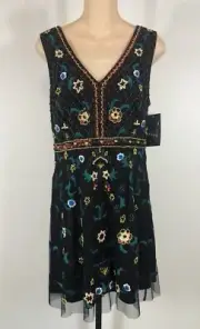 Aidan Mattox Womens Sleeveless Cocktail Dress Size 10 Beaded Embroidered Sequin