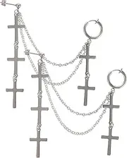 [LIFKOME] 1pair Cross Dangle Earrings for Women Fashionable Clip Punk Jewelry Unique Chain Design for Parties Weddings and Casual Wear for Birthdays and Special Occasions