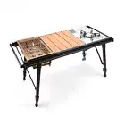 Camping Folding Wood Table Gas Stove Portable lightweight Camp BBQ Grill Table