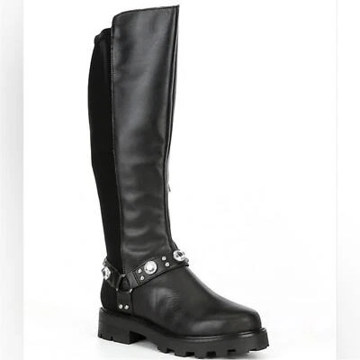 KARL LAGERFELD PARIS MILLA LEATHER RHINESTONE EMBELLISHED RIDING BOOTS Size 8